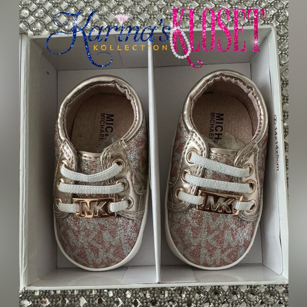 Michael Kors Baby Tinsel Rose Gold Infant Pre-Walker Crib Shoes, Size 3